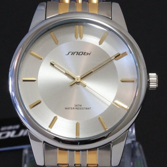 Men's Casual Watch Two Tone Silver Sunburst Dial Gold Hands, Indices 38mm - Picture 9 of 12